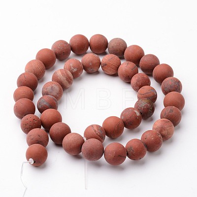 Frosted Round Natural Red Jasper Bead Strands G-J346-22-10mm-1