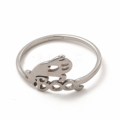 304 Stainless Steel Hollow Out Ghost with Word Boo Finger Ring for Women RJEW-K239-05P-1