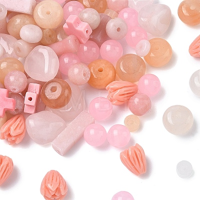 130Pcs 11 Styles Synthetic Coral & Natural Pink Opal & Dyed Malaysia Jade & Rose Quartz & Pink Aventurine Beads G-YW0002-98-1