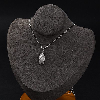 Anti-Tarnish 304 Stainless Steel Textured Teardrop Pendant Cable Chain Necklaces for Women STAS-Z114-17P-1