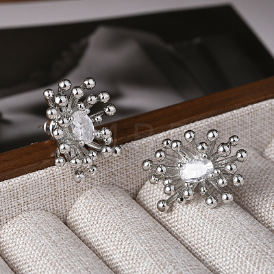 Brass Micro Pave Clear Cubic Zirconia Stud Earrings LS-EJEW-A121-06P-1