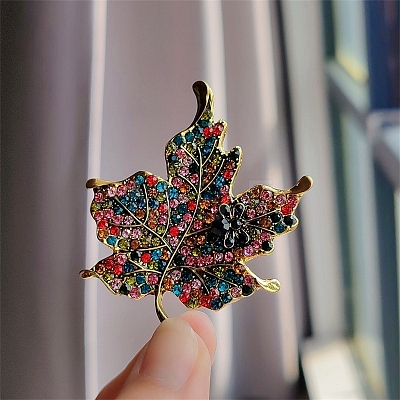 Maple Leaf Alloy Rhinestone Brooches PW-WG48F57-01-1