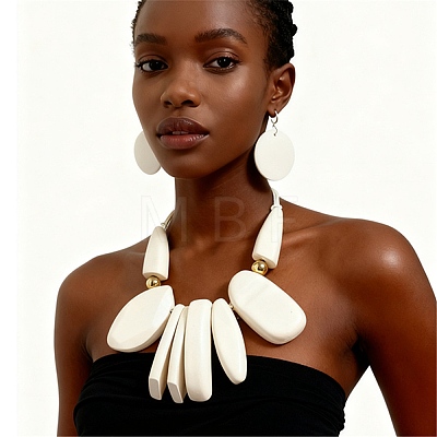 Aluminum & Wood Bead Necklceas & Stud Earrings Sets SJEW-H001-13A-1