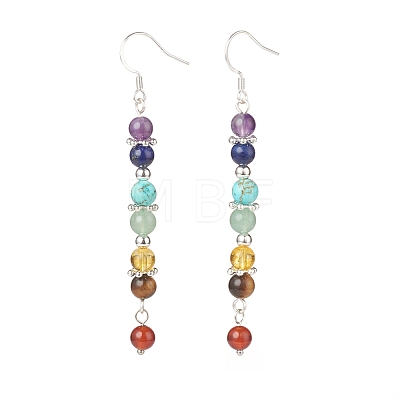 Chakra Theme Natural & Synthetic Mixed Gemstone Beaded Long Dangle Earrings EJEW-TA00111-1