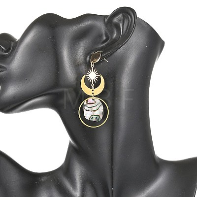 201 Stainless Steel & Natural Paua Shell Pendants Dangle Earrings EJEW-JE07456-01-1