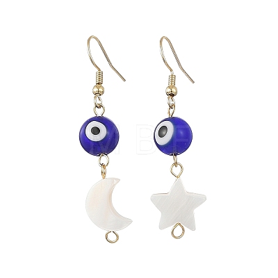 Handmade Lampwork Evil Eye and Natural Freshwater Shell Dangle Earrings EJEW-JE07450-1