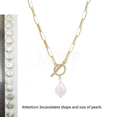 Natural Keishi Pearl Teardrop Pendant 304 Stainless Steel Paperclip Chain OT Necklaces for Women WG5218A-01-1