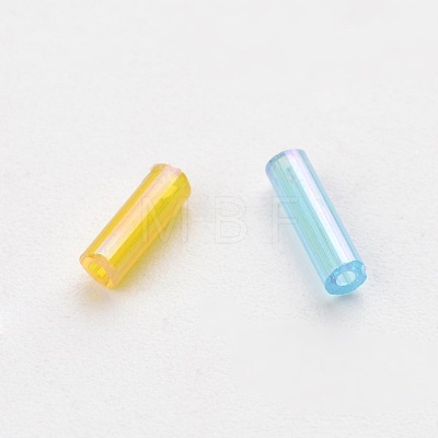Transparent Colours Rainbow Glass Bugle Beads X-TSDB6MM-M-1