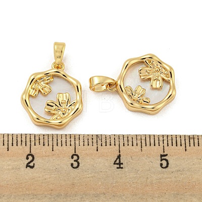 Brass Pave Shell Pendants KK-G490-37G-1