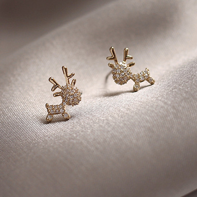 Alloy Crystal Rhinestone Deer Stud Earrings FS-WG0671C-01-1