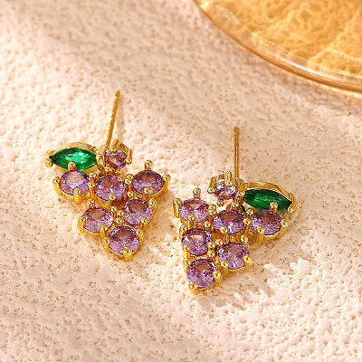 Brass Pave Cubic Zirconia Stud Dangle Earrings CU-CBA2AB4-02G-1
