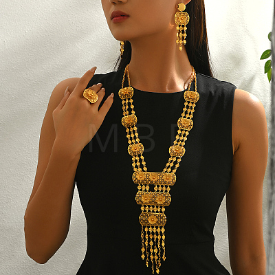 Luxury Vintage Iron Floral Filigree Necklace & Dangle Stud Earrings & Ring Sets for Women LF1388-1