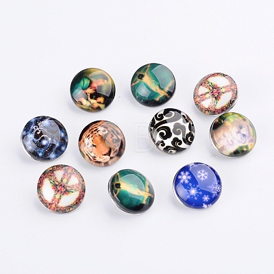 Mixed Flat Round Brass Jewelry Snap Buttons SNAP-MSMC001-01-1