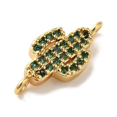 Rack Plating Brass Micro Pave Green Cubic Zirconia Cactus Connector Links KK-U027-01G-1