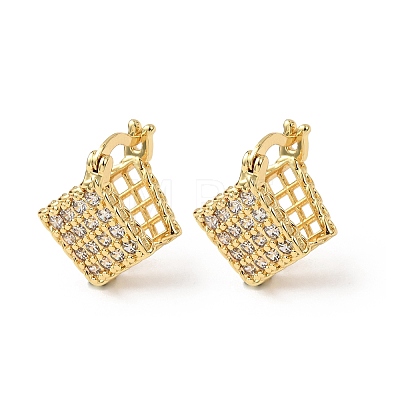 Brass Micro Pave Cubic Zirconia Rhombus Hoop Earrings EJEW-B153-09G-1