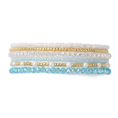 Glass Seed Bead & Shell Pearl & Glass Beads Multi-strand Bracelets for Women BJEW-JB13079-1