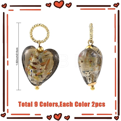 18Pcs 9 Styles Handmade Lampwork Pendants PALLOY-YW00179-1