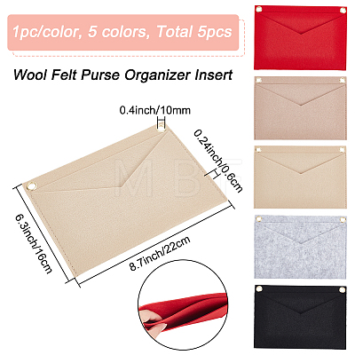WADORN 5Pcs 5 Style Wool Felt Purse Organizer Insert FIND-WR0005-81-1