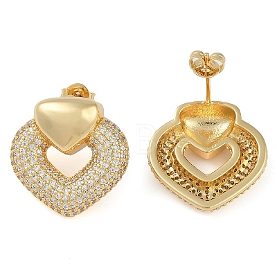 Heart Clear Cubic Zirconia Stud Earrings EJEW-Q387-03G-1