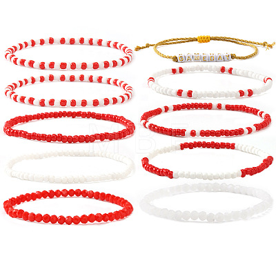 10Pcs Glass Seed Bead & Glass Stretch Bracelets ZB7764-1-1