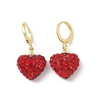 Heart Brass Rhinestone Leverback Earrings EJEW-K289-10G-1