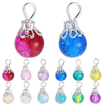 120Pcs 12 Colors Round Crackle Glass Pendants PALLOY-BM00015-1