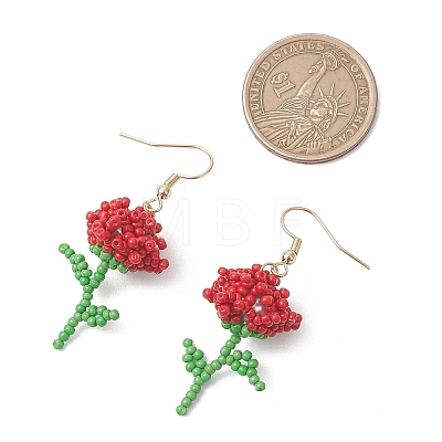 3 Pairs Flower Handmade Glass Seed Beads Dangle Earrings EJEW-MZ00684-1