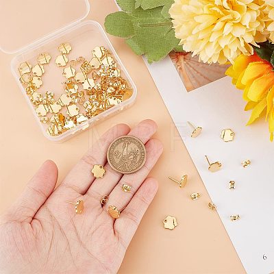 Unicraftale 50Pcs 201 Stainless Steel Flower Stud Earring Findings with Hole & 304 Stainless Steel Pins & Ear Nuts STAS-UN0047-02-1