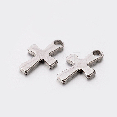 Original Color 304 Stainless Steel Cross Charms STAS-E078-02-1