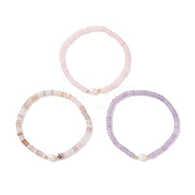 Natural Gemstone & Cultured Freshwater Pearl Beads Stretch Bracelets for Women BJEW-JB13473-1