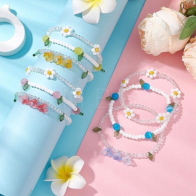 3Pcs 3 Colors Acrylic Charms Bracelets Sets for Women BJEW-TA00577-1