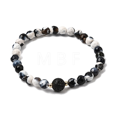 Natural Fire Crackle Agate & Lava Rock Stretch Bracelet BJEW-JB08362-1