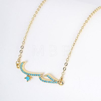 Cubic Zirconia Wave Pendant Necklace with Golden Brass Chains RP3424-1-1