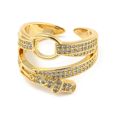 Rack Plating Brass Micro Pave Cubic Zirconia Open Cuff Ring for Women RJEW-F153-02G-1
