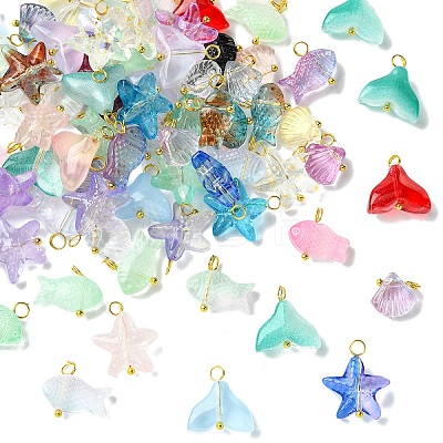 80Pcs 4 Style Transparent Glass Pendants PALLOY-YW00153-1