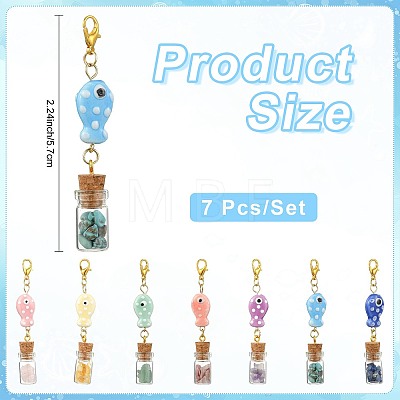 7Pcs Handmade Porcelain & Glass Bootle Pendant Decorations HJEW-FS00111-1