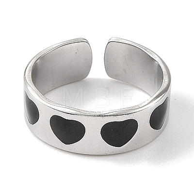 Heart 304 Stainless Steel Enamel Open Cuff Rings for Women RJEW-F166-28P-01-1