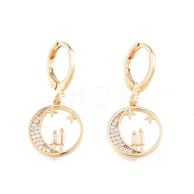 Clear Cubic Zirconia Moon with Couples Dangle Leverback Earrings EJEW-N012-63-1