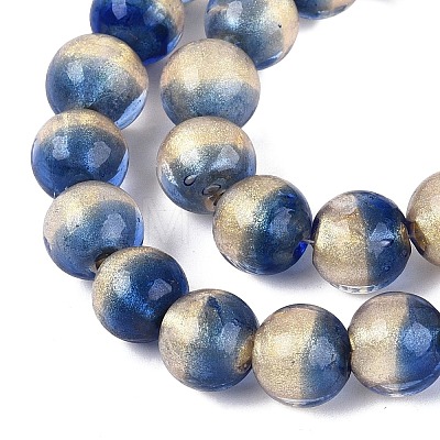 Handmade Lampwork with Gold Powder Beads Strands LAMP-N037-06B-01-1