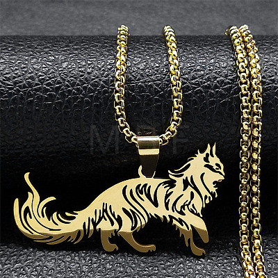 304 Stainless Steel Cat Shape Pendant Box Chain Necklaces FS-WG421D8-01-1