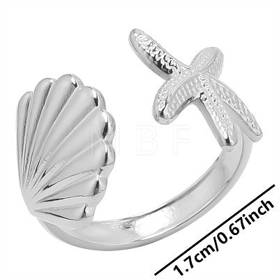 Simple Stainless Steel Starfish Shell Open Cuff Rings for Women NZ3094-1-1