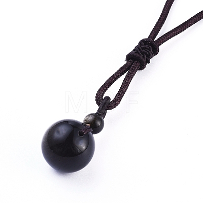 Natural Golden Sheen Obsidian Pendant Necklaces NJEW-P241-A01-1