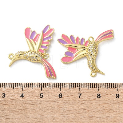 Rack Plating Brass Micro Pave Clear Cubic Zirconia Bird Connector Charms KK-C084-03G-01-1