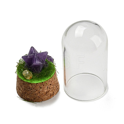 Natural Amethyst Polygon Display Decoration with Glass Dome Cloche Cover DJEW-B009-05I-1