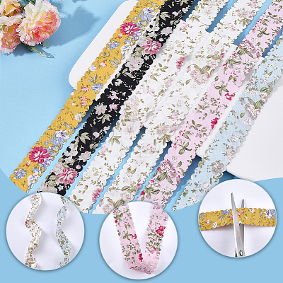 2Sets 2 Styles Polyester Flower Printed Ribbon OCOR-CY0004-52-1