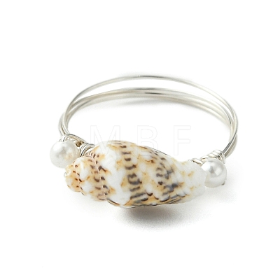 Natural Sea Shell Finger Rings RJEW-TA00173-1