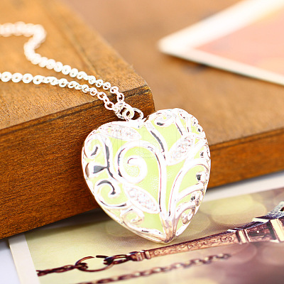 Alloy Heart Cage Pendant Necklace with Synthetic Luminaries Stone LUMI-PW0001-048S-D-1