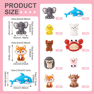 10Pcs 10 Styles Silicone Beads SIL-TA0003-40-1