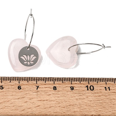 Natural Rose Quartz & 304 Stainless Steel Hoop Earrings for Women EJEW-G475-02P-09-1