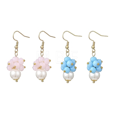 2 Pairs Round ABS Plastic Imitation Pearl Dangle Earrings EJEW-JE06757-1